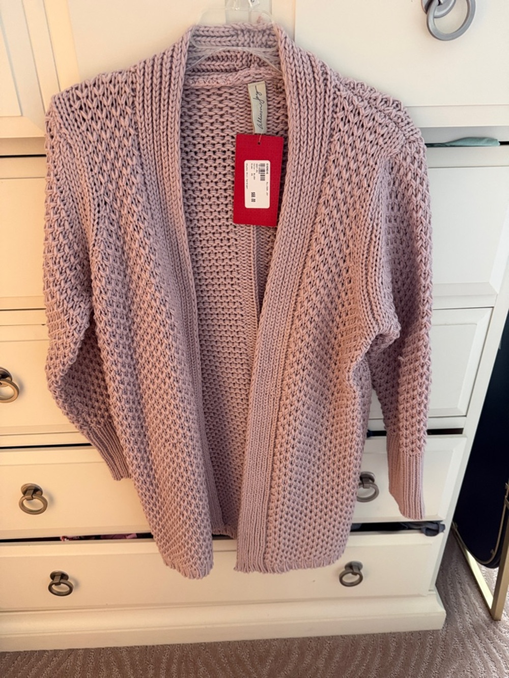 Allison Joy Open-Front Chunky Knit Cardigan - Light Mauve
